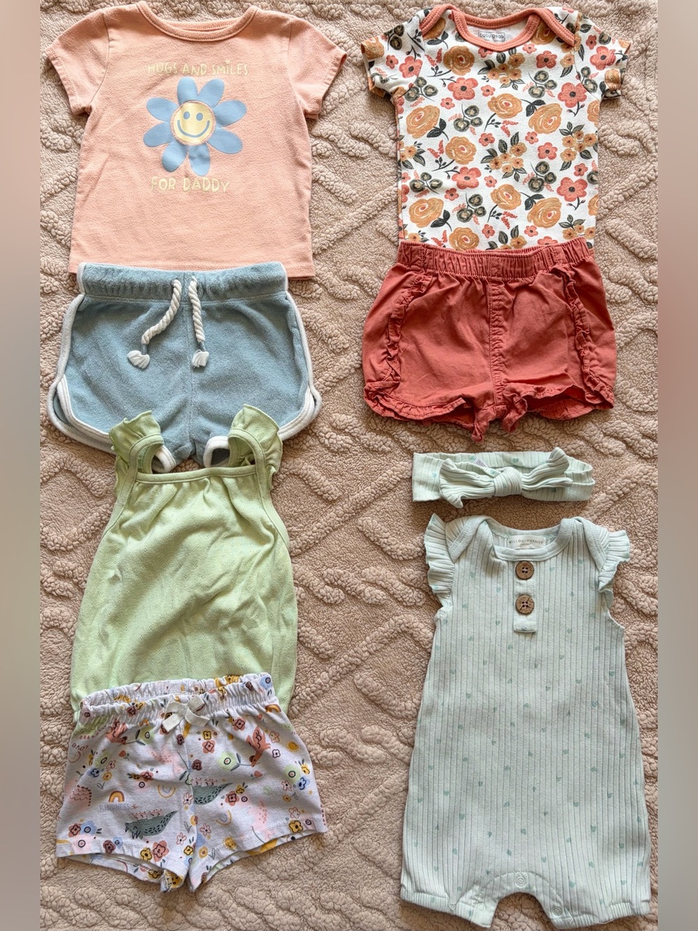 Baby Girl 6-9M Outfit Bundle - 8pc Colorful Matching Shorts Set & Romper, 4 Sets